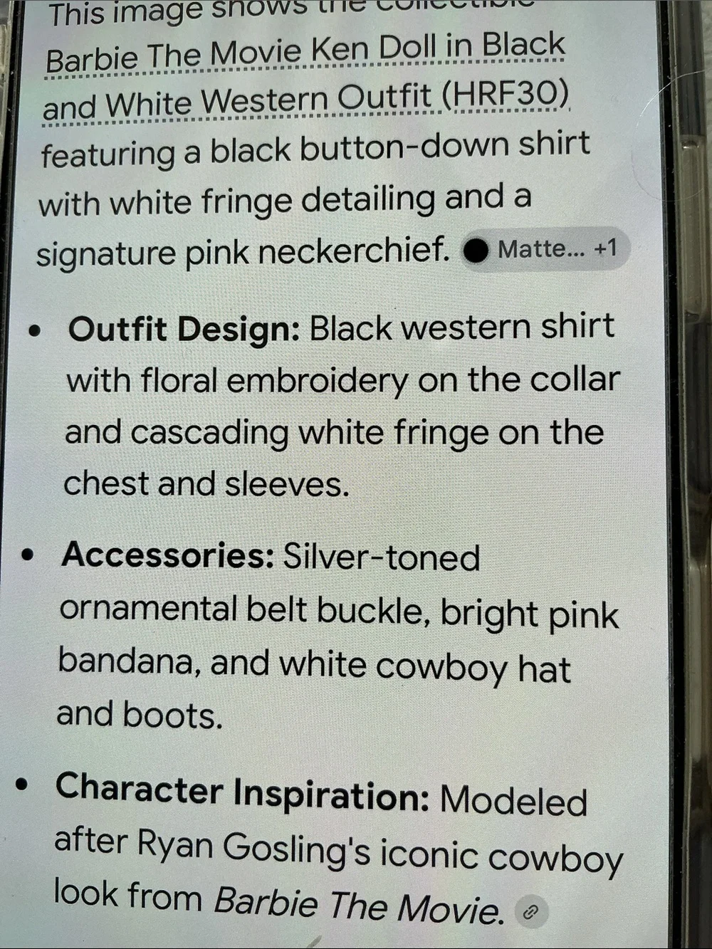 Barbie The Movie - Ken Doll in Black with White Western Outfit (HRF30)